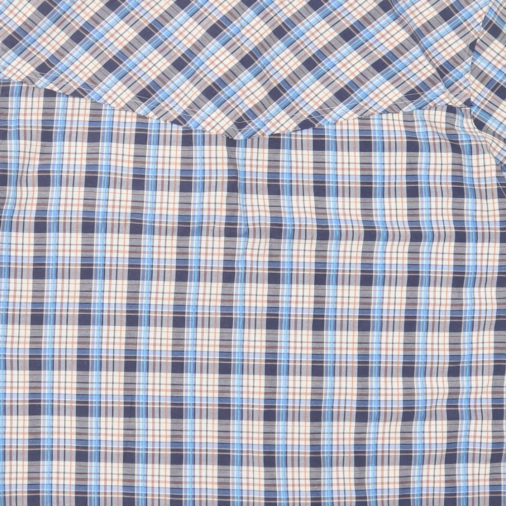 Vintage Mens Blue Check Cotton  Button-Up Size L Collared Button