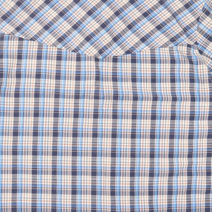 Vintage Mens Blue Check Cotton  Button-Up Size L Collared Button