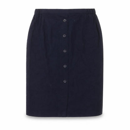 Front view of Preworn women’s blue polyester straight & pencil skirt, size UK 32, in
