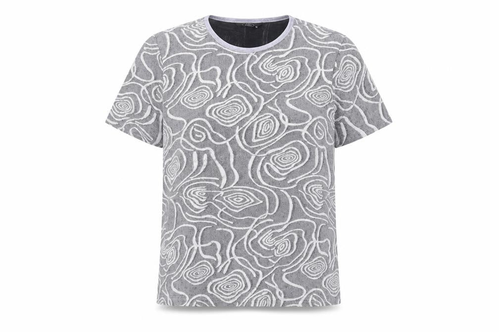 Bonmarché Womens Grey Geometric Nylon Basic T-Shirt Size 14 Round Neck