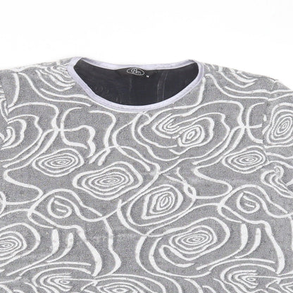 BM Womens Grey Geometric Nylon Basic T-Shirt Size 14 Round Neck
