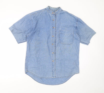 The Trader Jeans Company Mens Blue  Cotton  Button-Up Size S Round Neck Button