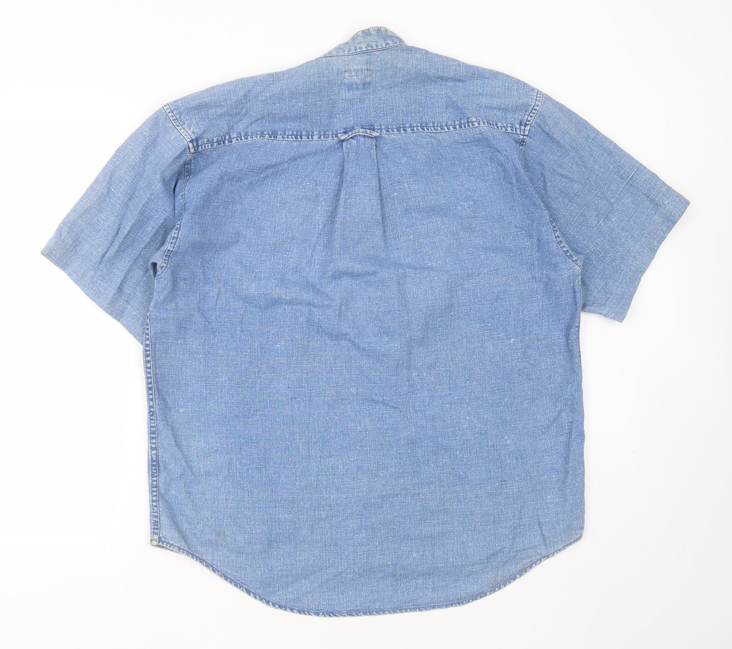 The Trader Jeans Company Mens Blue  Cotton  Button-Up Size S Round Neck Button