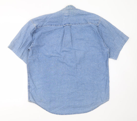 The Trader Jeans Company Mens Blue  Cotton  Button-Up Size S Round Neck Button