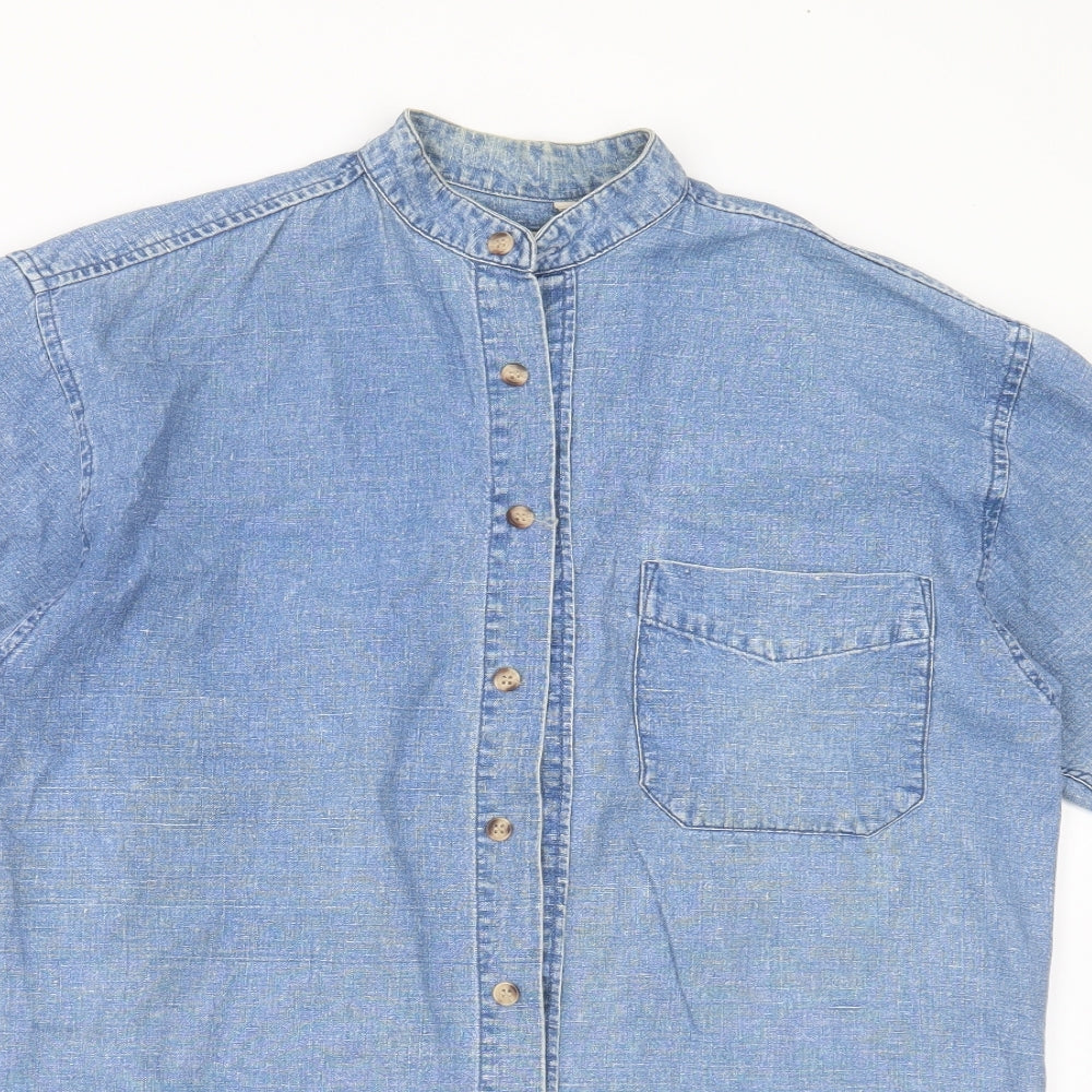 The Trader Jeans Company Mens Blue  Cotton  Button-Up Size S Round Neck Button