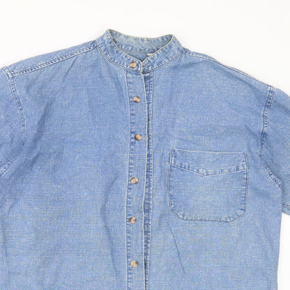 The Trader Jeans Company Mens Blue  Cotton  Button-Up Size S Round Neck Button