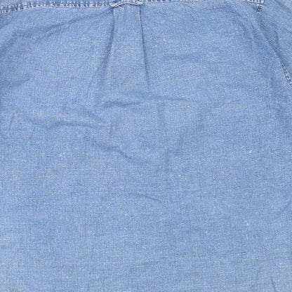 The Trader Jeans Company Mens Blue  Cotton  Button-Up Size S Round Neck Button