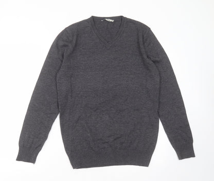 Fashion Friends Mens Grey V-Neck  Cotton Pullover Jumper Size M