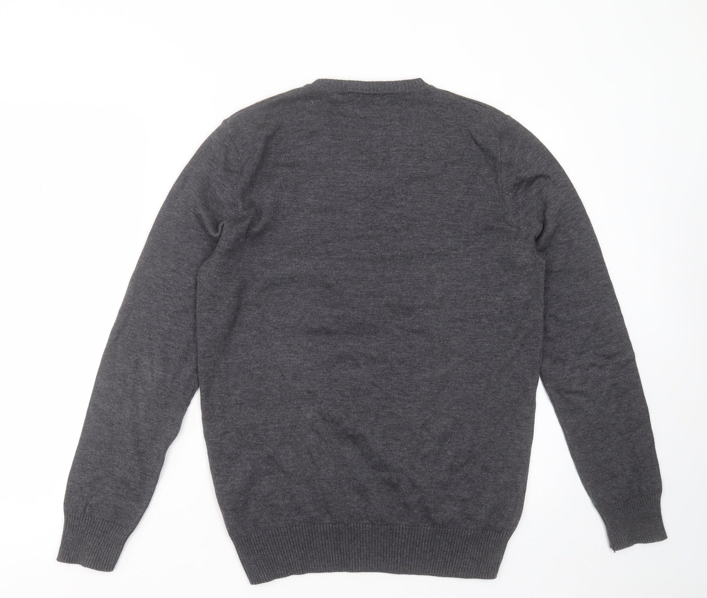 Fashion Friends Mens Grey V-Neck  Cotton Pullover Jumper Size M
