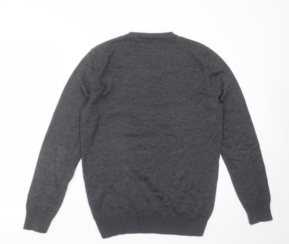 Fashion Friends Mens Grey V-Neck  Cotton Pullover Jumper Size M