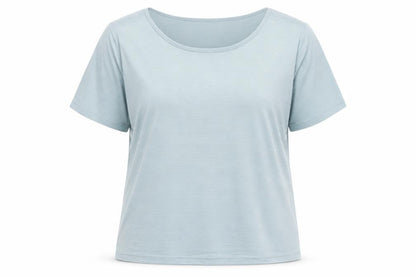 Front view of XT women’s green striped polyester basic t-shirt, size UK 14, round neck