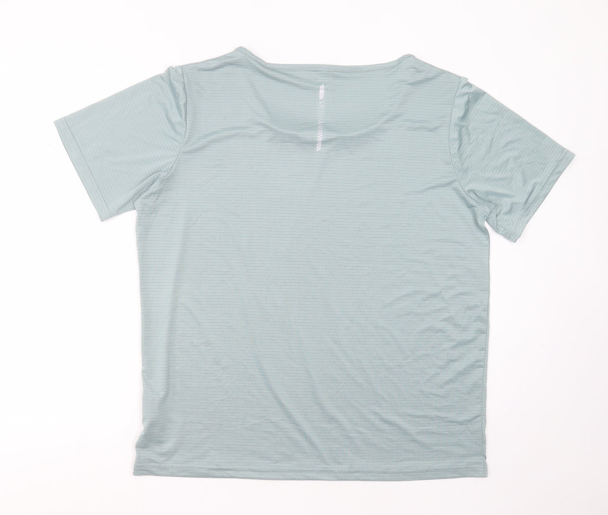 Back view of XT women’s green striped polyester basic t-shirt, size UK 14, round neck