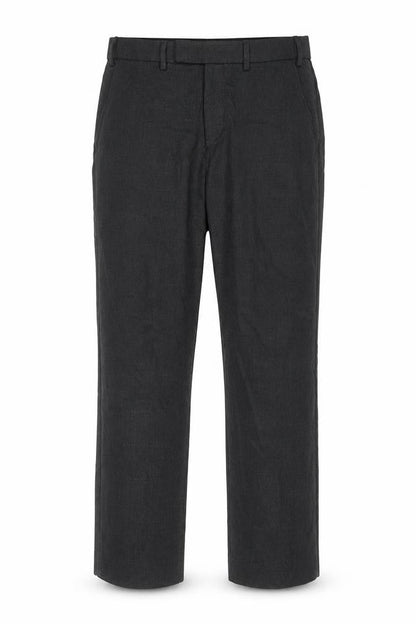 Front view of F&F men’s grey polyester trousers, size 34, in, 28-inch leg regular zip