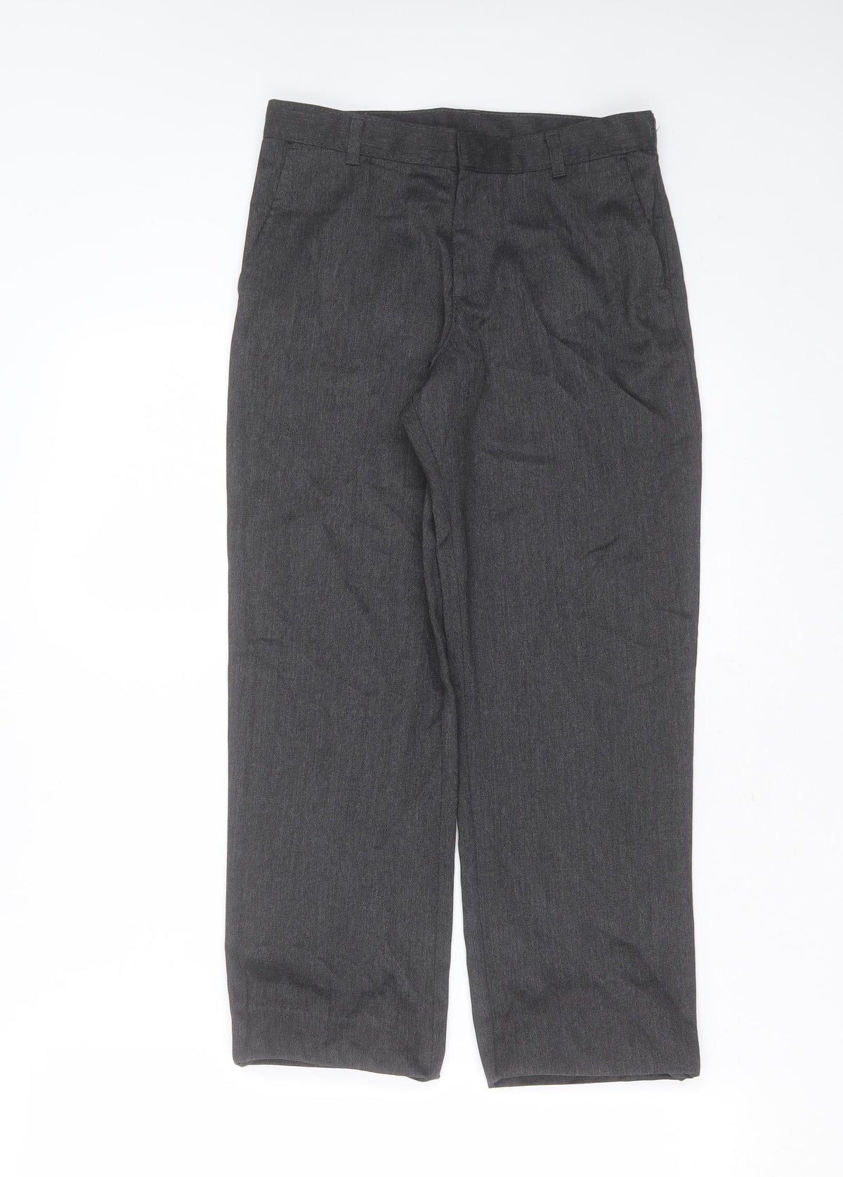 Front view of George boys’ grey polyester trousers, size 9-10, years regular zip - school