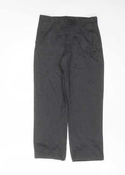 Front view of George boys’ grey polyester trousers, size 9-10, years regular zip - school
