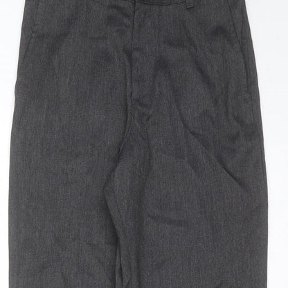Close-up detail of George boys’ grey polyester trousers, size 9-10, years regular zip - school