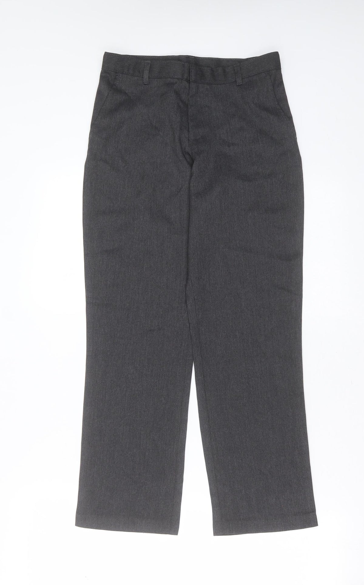 Front view of George boys’ grey polyester trousers, size 9-10, years regular zip - school