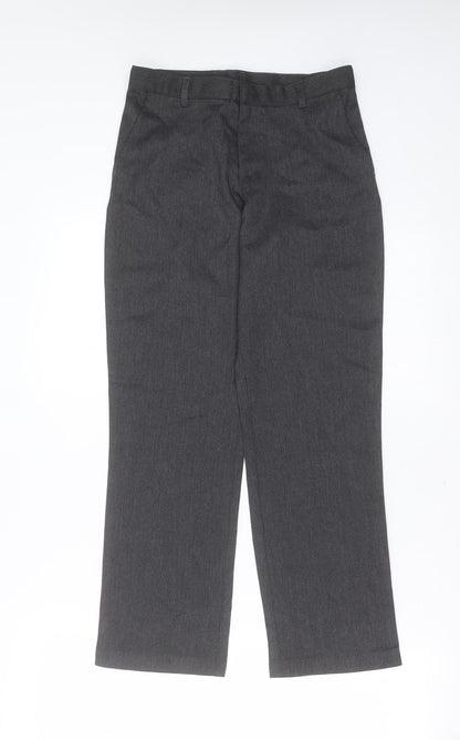 Front view of George boys’ grey polyester trousers, size 9-10, years regular zip - school