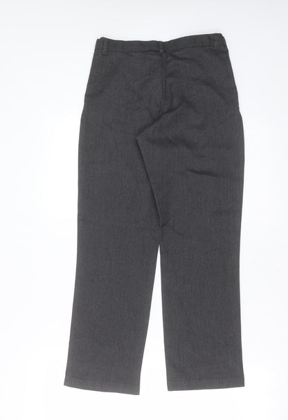 Back view of George boys’ grey polyester trousers, size 9-10, years regular zip - school