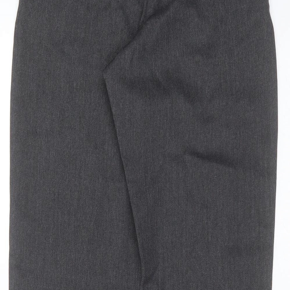 Brand and care label for George boys’ grey polyester trousers, size 9-10, years regular zip - school