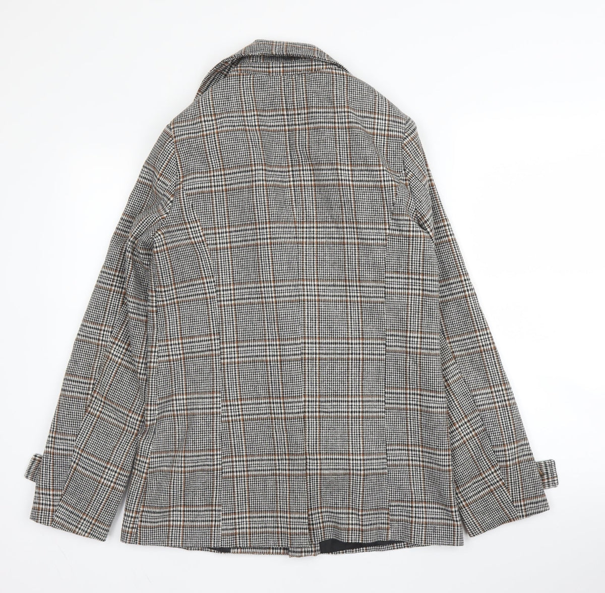 Back view of Forever 21 women’s beige plaid pea coat blazer, size S, button