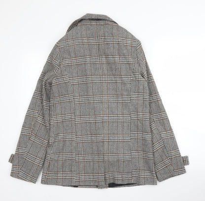 Back view of Forever 21 women’s beige plaid pea coat blazer, size S, button