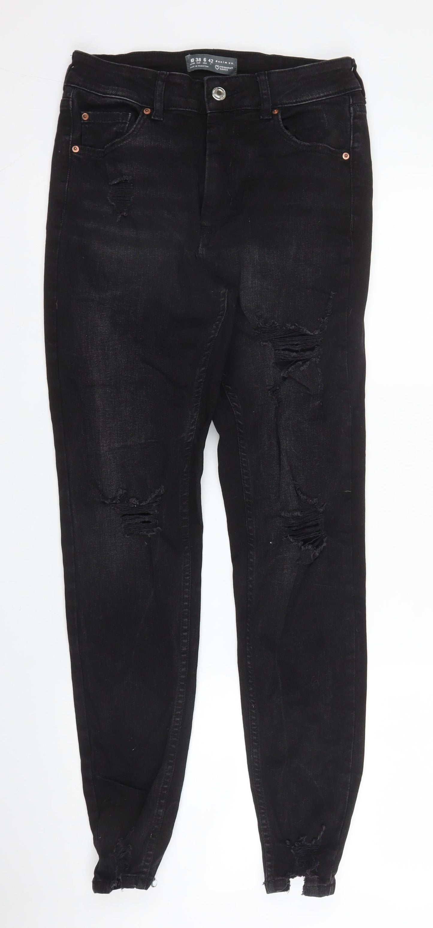 Primark Womens Black  Cotton Skinny Jeans Size 10 L28 in Regular Zip