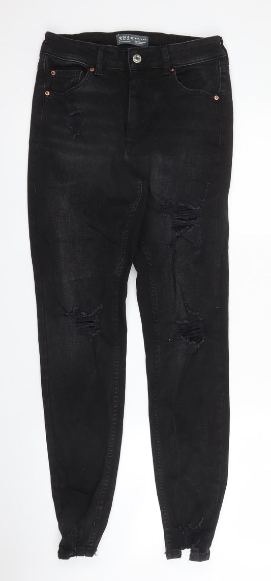 Primark Womens Black  Cotton Skinny Jeans Size 10 L28 in Regular Zip