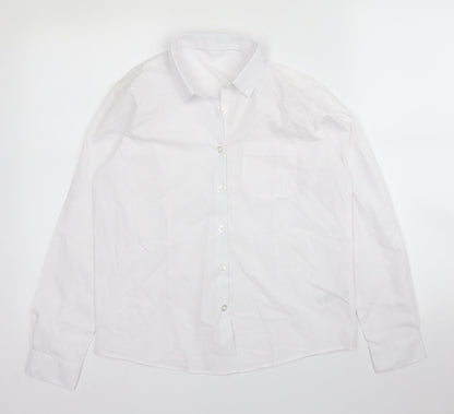 Front view of George boys’ white cotton basic button-up, size 11, years collared button