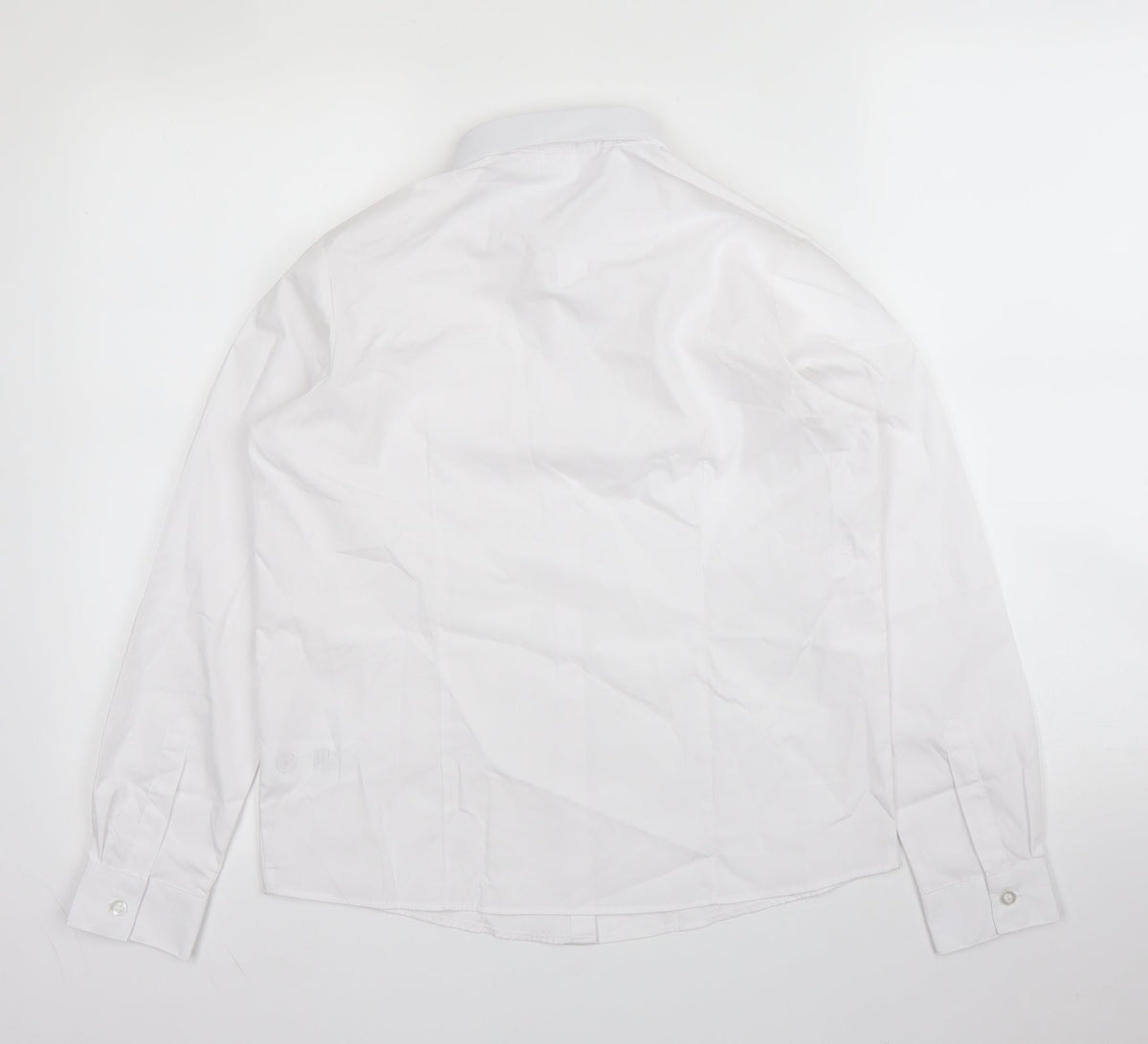 Back view of George boys’ white cotton basic button-up, size 11, years collared button