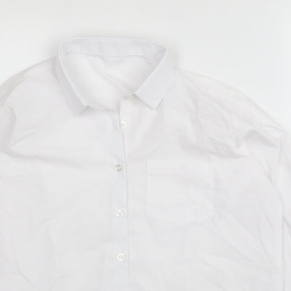 Close-up detail of George boys’ white cotton basic button-up, size 11, years collared button