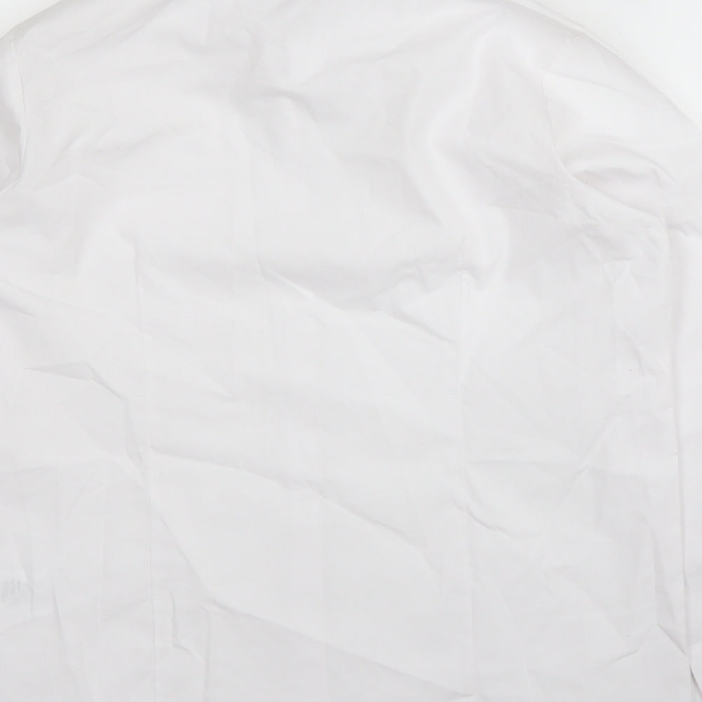 Brand and care label for George boys’ white cotton basic button-up, size 11, years collared button