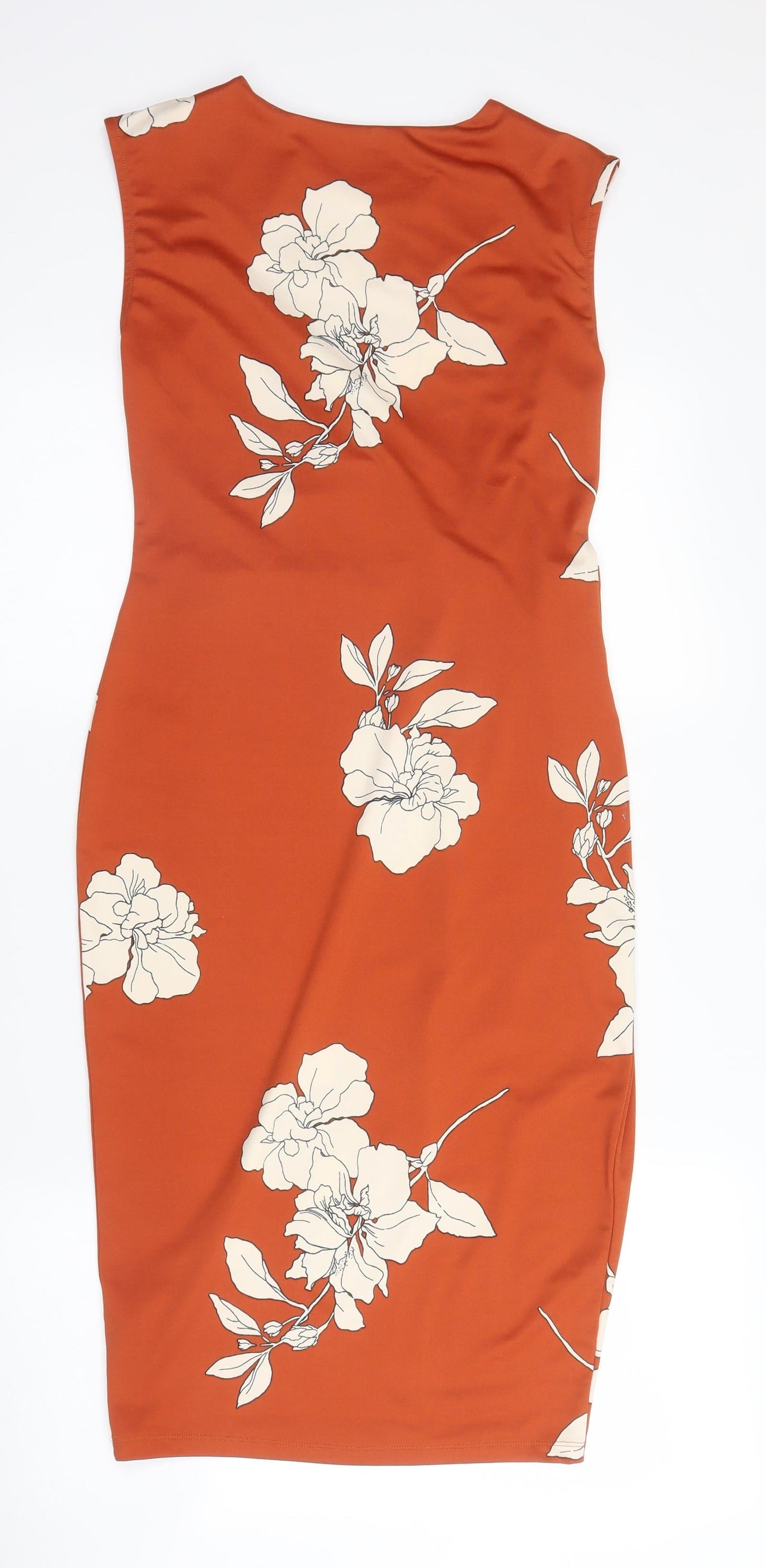 M&S Womens Orange Floral Polyester Sheath  Size 6  Round Neck