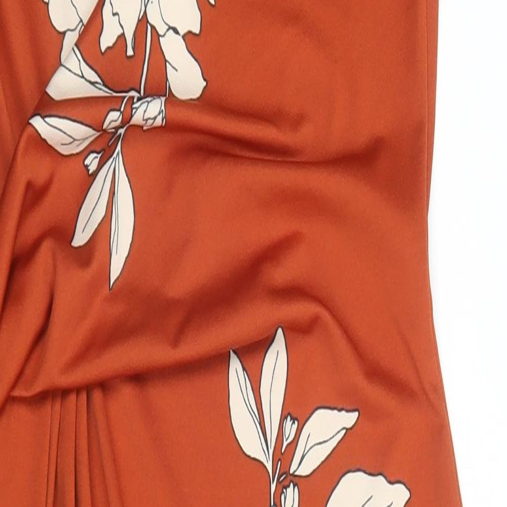 M&S Womens Orange Floral Polyester Sheath  Size 6  Round Neck