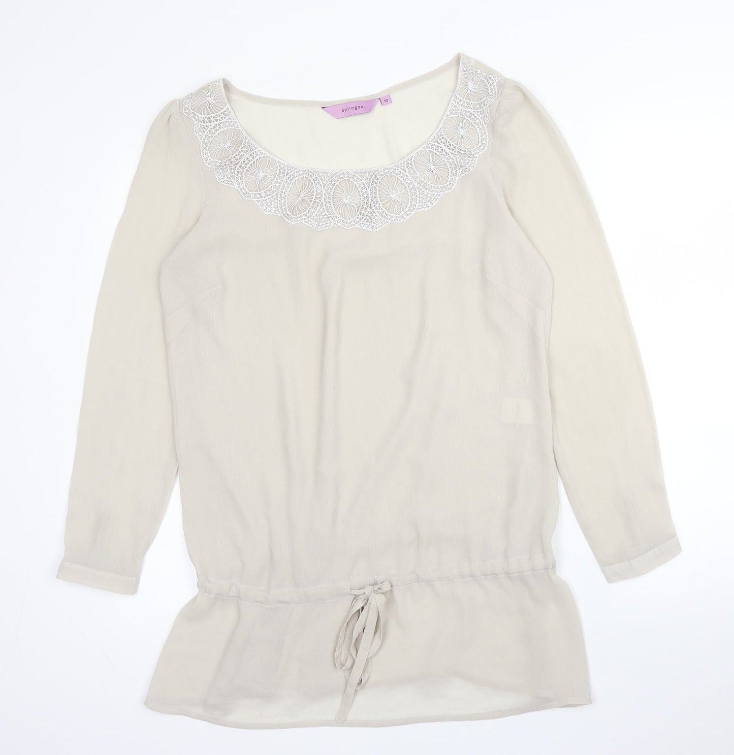 Epilogue Womens Beige  Polyester Basic Blouse Size 10 Round Neck