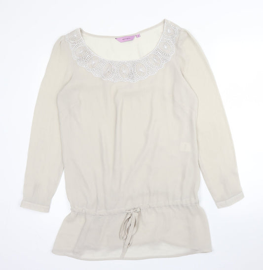 Epilogue Womens Beige  Polyester Basic Blouse Size 10 Round Neck