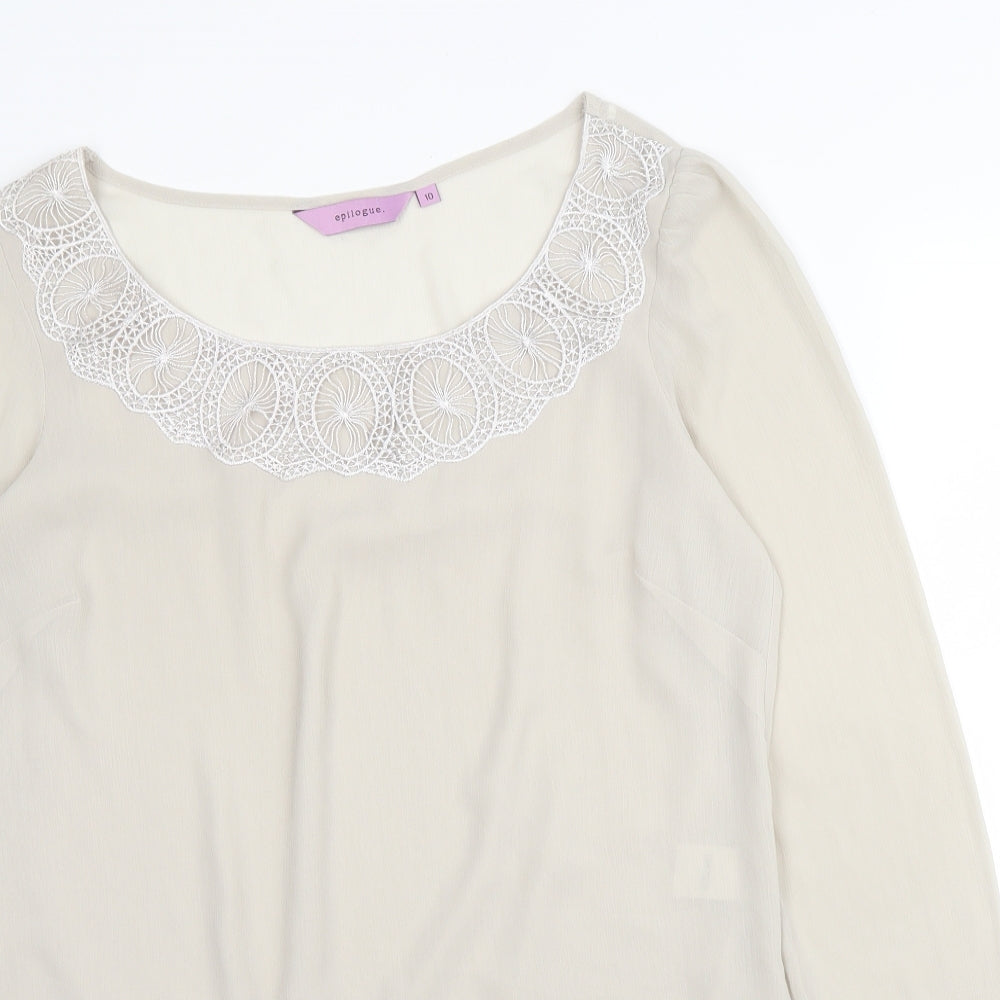 Epilogue Womens Beige  Polyester Basic Blouse Size 10 Round Neck