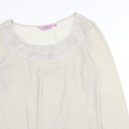 Epilogue Womens Beige  Polyester Basic Blouse Size 10 Round Neck
