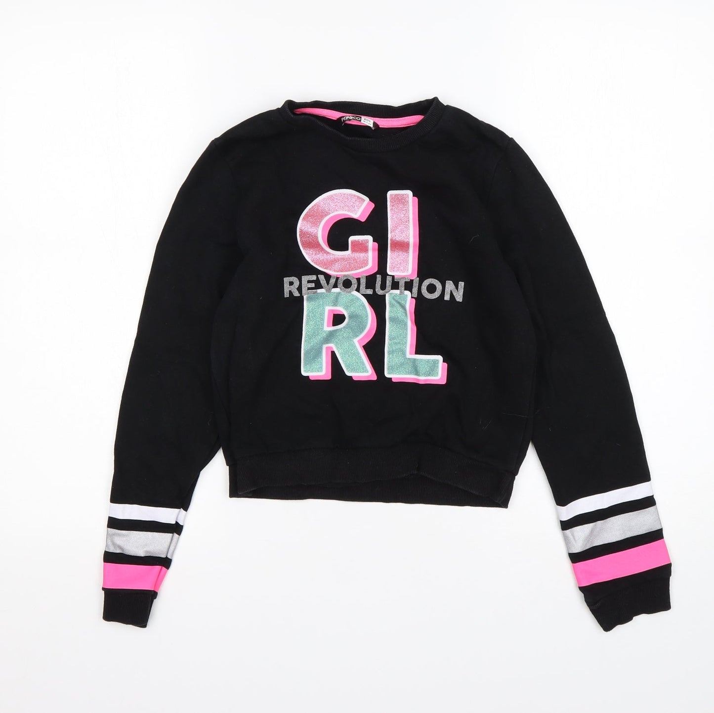 PEP&CO Girls Black  Cotton Pullover Sweatshirt Size 10-11 Years