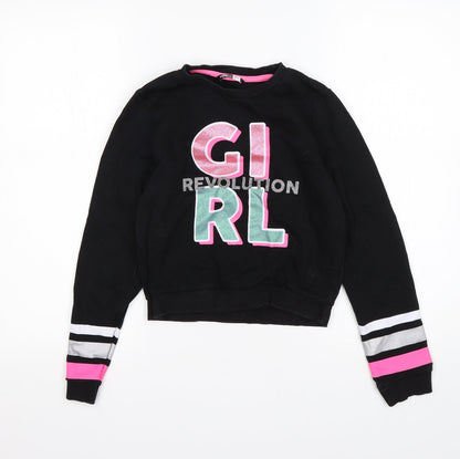 PEP&CO Girls Black  Cotton Pullover Sweatshirt Size 10-11 Years