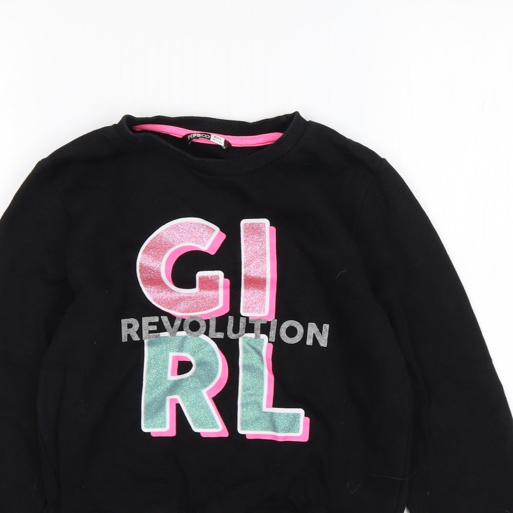 PEP&CO Girls Black  Cotton Pullover Sweatshirt Size 10-11 Years