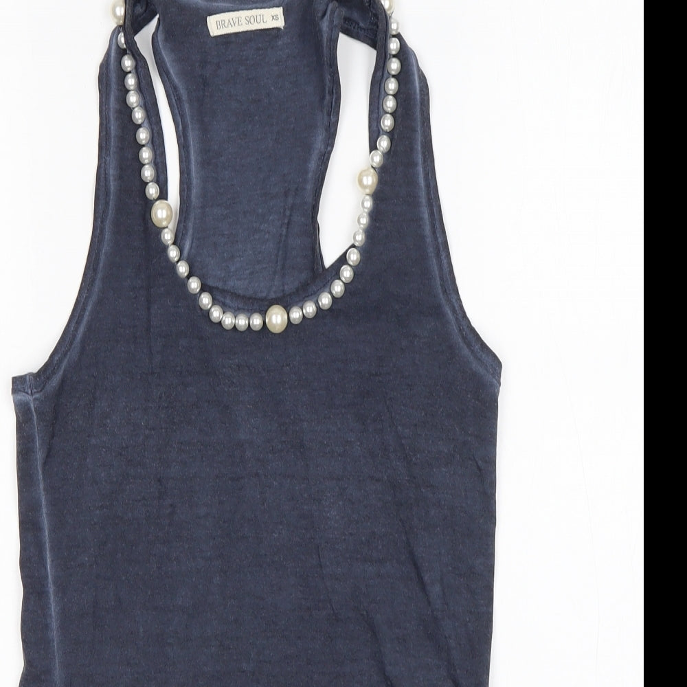 Womens UK Size XS Brave Soul Blue Basic Tank