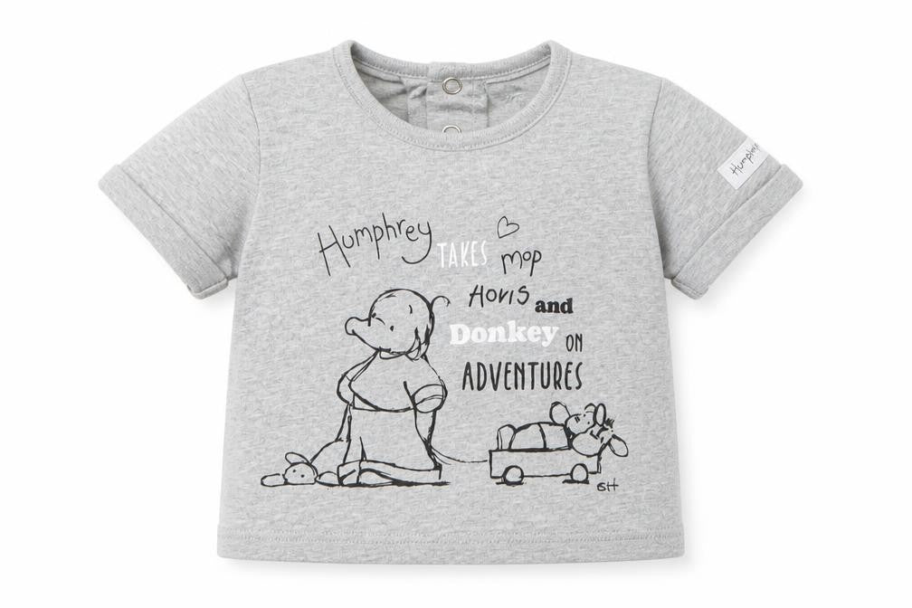 Front view of Humprey's Corner Baby Grey 100% Cotton Basic T-Shirt, size 0-3, Months Roll Neck