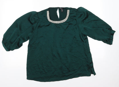 Womens UK Size 14 M&Co Green Basic Blouse