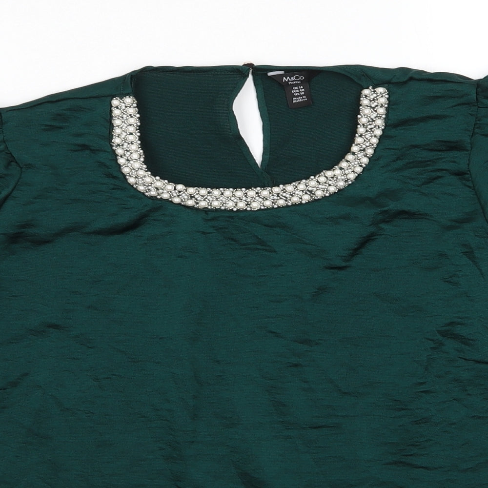 Womens UK Size 14 M&Co Green Basic Blouse