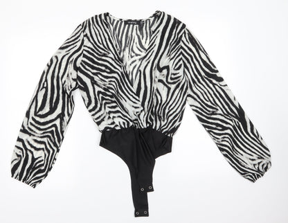 NAANAA Womens Black Striped Polyester Bodysuit One-Piece Size 8