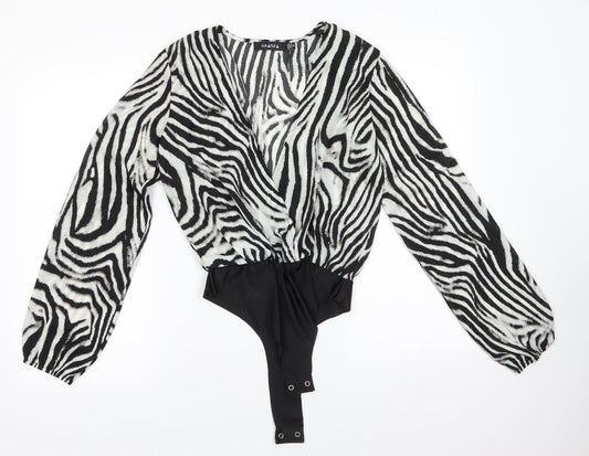 NAANAA Womens Black Striped Polyester Bodysuit One-Piece Size 8