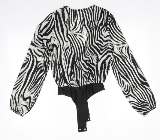 NAANAA Womens Black Striped Polyester Bodysuit One-Piece Size 8