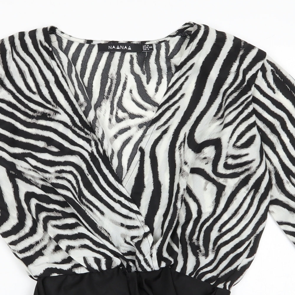 NAANAA Womens Black Striped Polyester Bodysuit One-Piece Size 8