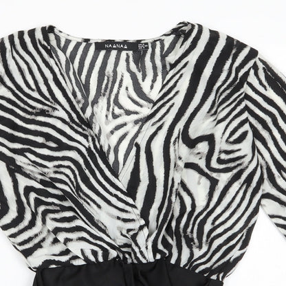 NAANAA Womens Black Striped Polyester Bodysuit One-Piece Size 8